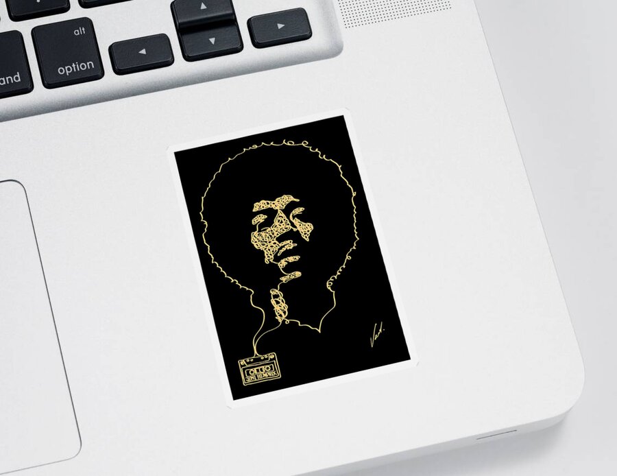 Jimi Hendrix Sticker featuring the drawing Jimi - one line drawing portrait by Vart. by Vart