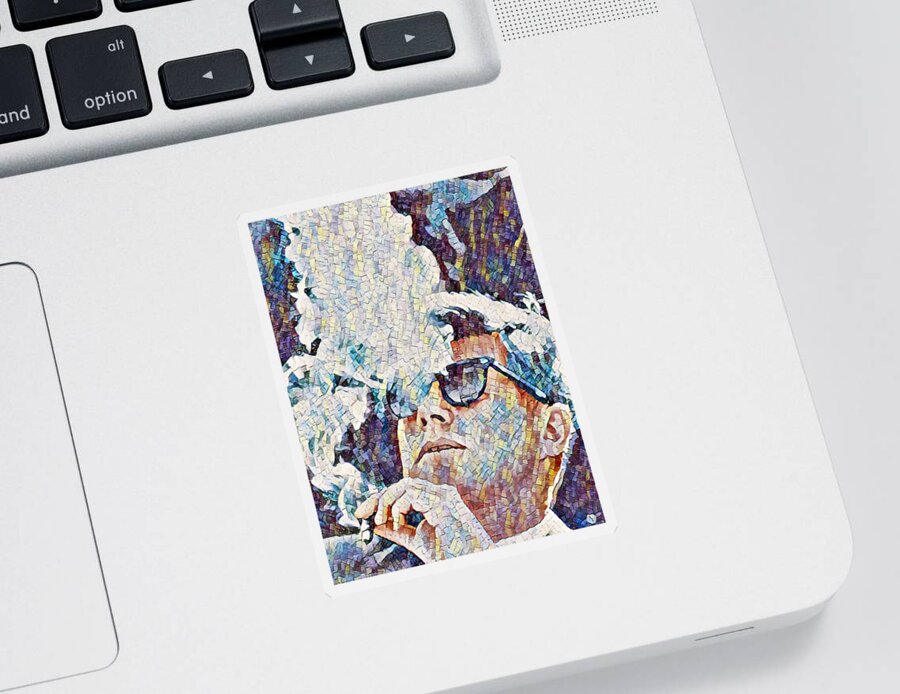 President Sticker featuring the painting John F Kennedy Cigar and Sunglasses Painting 2 by Tony Rubino