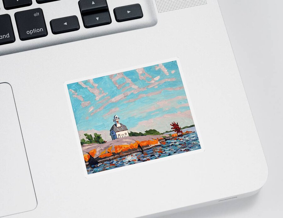 2308 Sticker featuring the painting Jonses Lighthouse Parry Sound Archipelago by Phil Chadwick