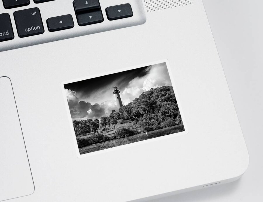 Lighthouses Sticker featuring the photograph Jupiter Lighthouse bw by Laura Fasulo