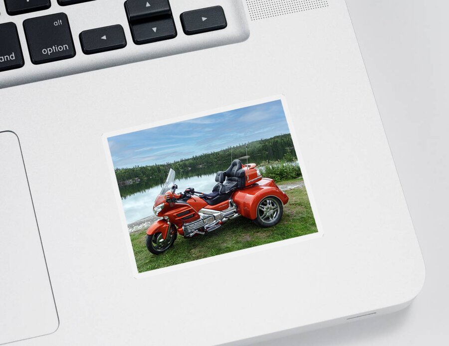 Motorcycle Sticker featuring the photograph Jupiter Orange Goldwing Trike by Patti Deters