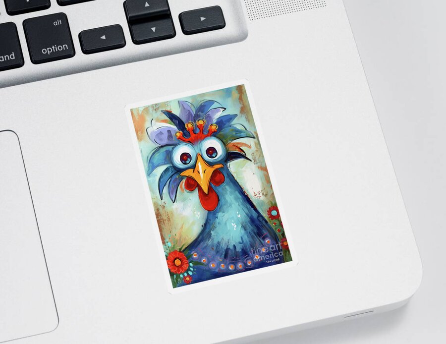 Funny Chickens Sticker featuring the painting Just A Little Wacky by Tina LeCour