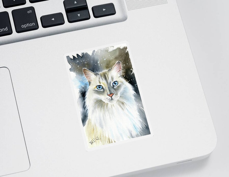 Cat Sticker featuring the painting Kate Fluffy Cat Painting by Dora Hathazi Mendes