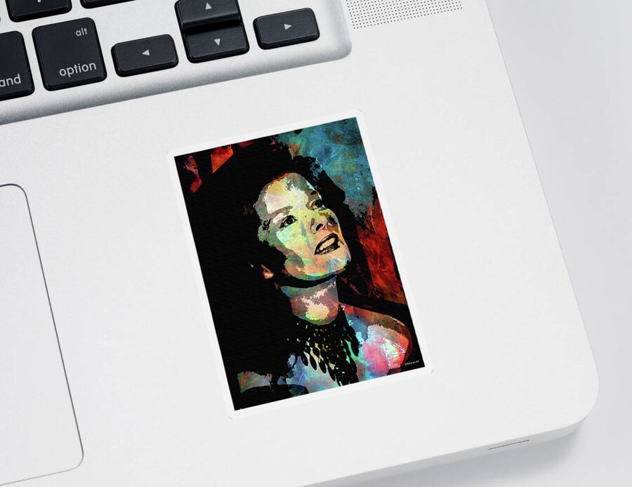 Katharine Hepburn Sticker featuring the digital art Katharine Hepburn - 2 psychedelic portrait by Movie World Posters