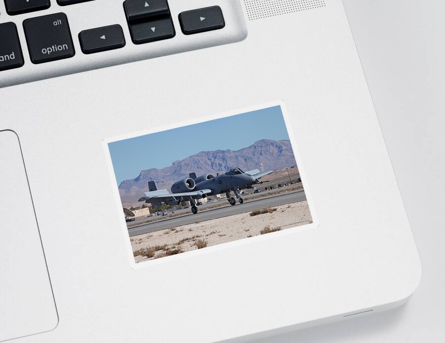Warthog Sticker featuring the photograph KC AFRC A-10 Warthog Recovering to 21L Nellis AFB by Custom Aviation Art