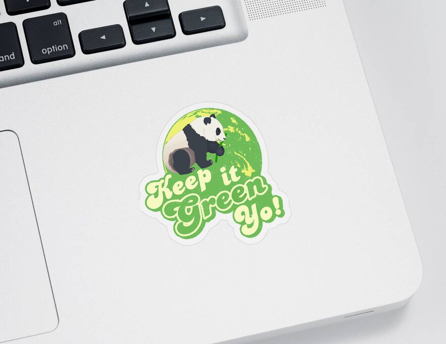 Funny Sticker featuring the digital art Keep It Green Panda Yo by Flippin Sweet Gear