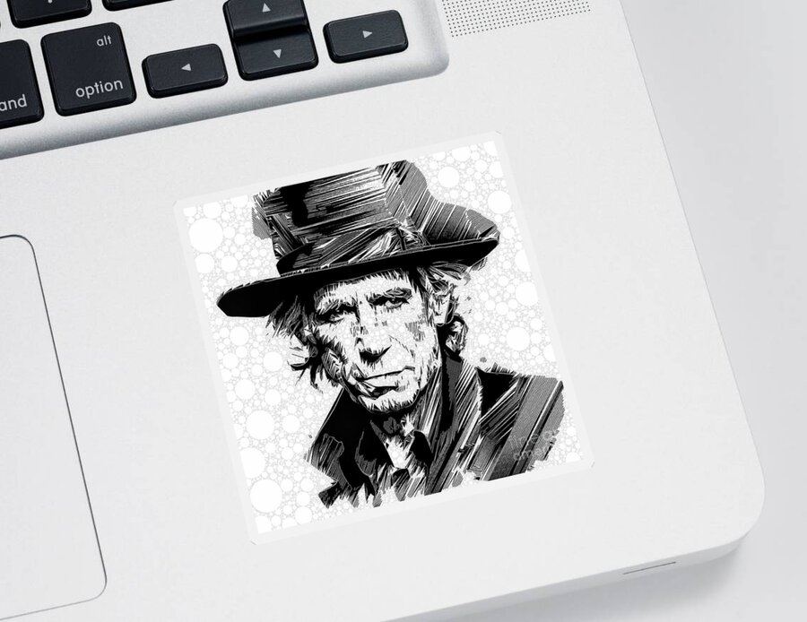 Abstract Sticker featuring the digital art Keith Richards Linescreen Portrait - 02386 by Philip Preston