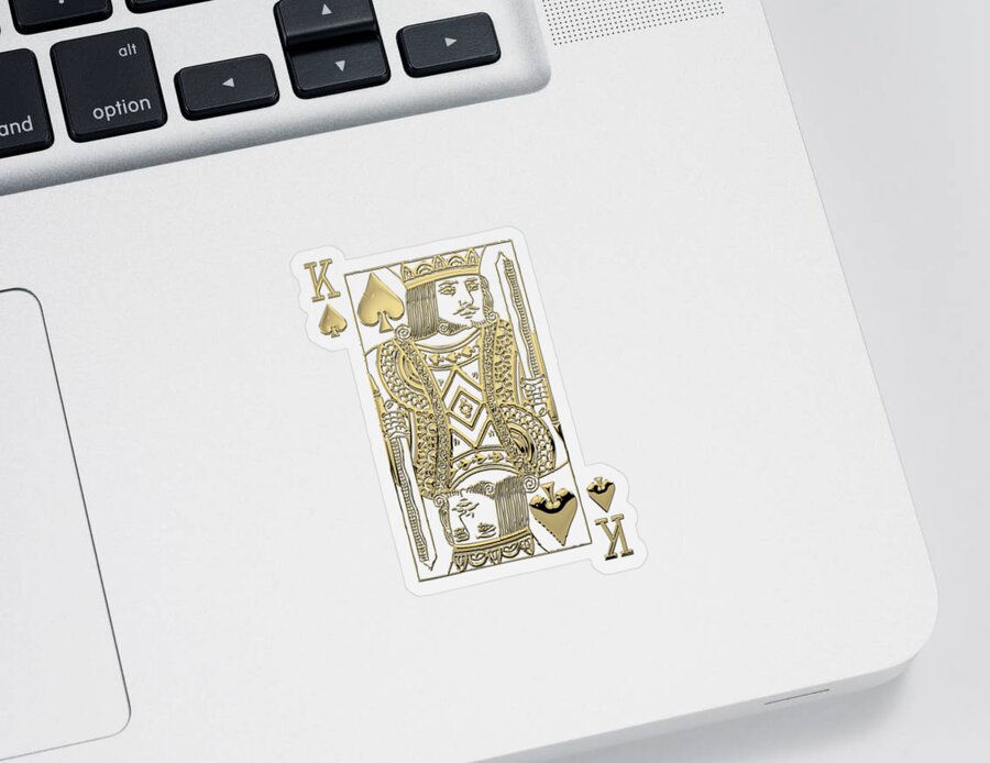 'gamble' Collection By Serge Averbukh Sticker featuring the digital art King of Spades in Gold on Black  by Serge Averbukh