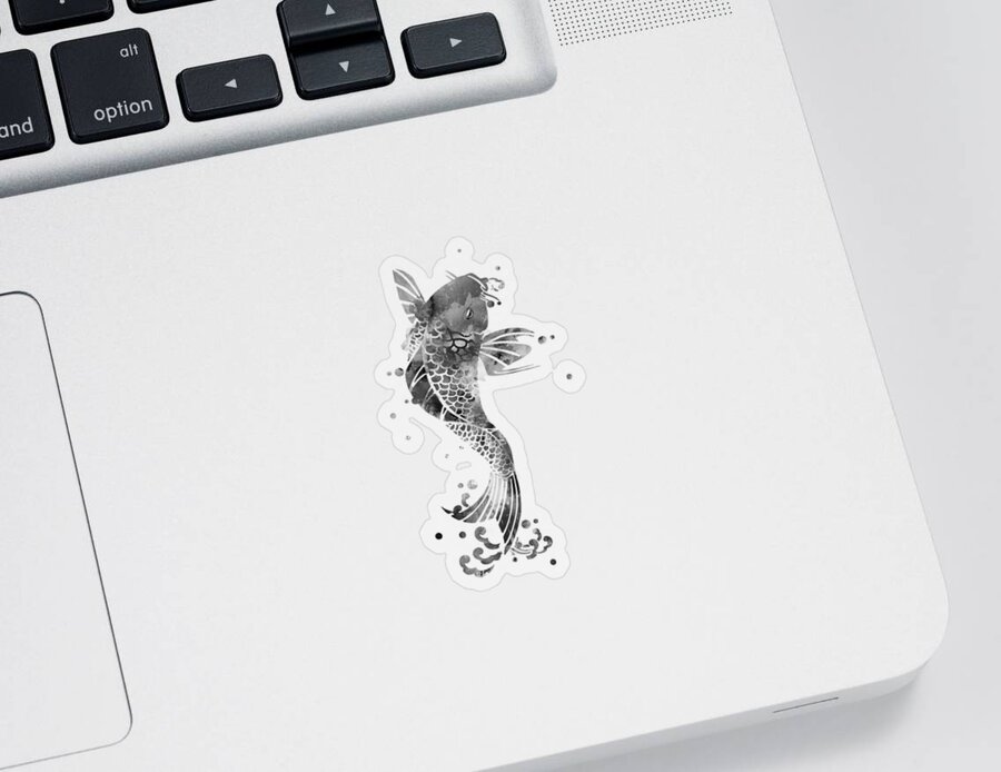 Koi Fish Black and White Sticker by Monn Print - Pixels