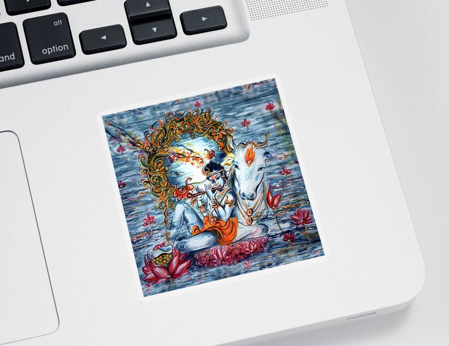 Krishna Sticker featuring the painting Krishna - Govinda by Harsh Malik