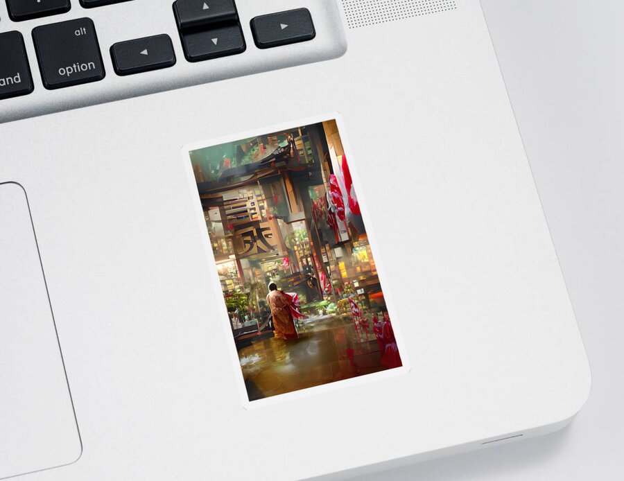 City Sticker featuring the digital art Kyoto Motives by Alexander Fedin