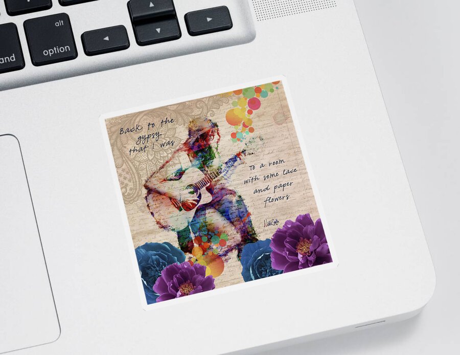Gypsy Sticker featuring the digital art Lace and Paper Flowers Square by Nikki Marie Smith
