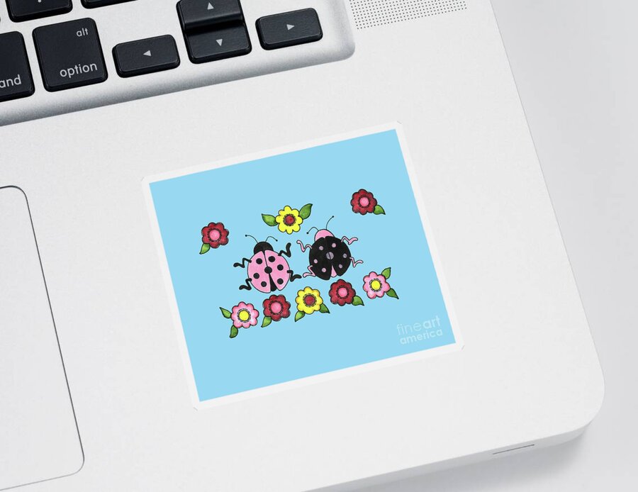  Ladybug Sticker featuring the painting Ladybugs in Pink and Black by Shelley Wallace Ylst