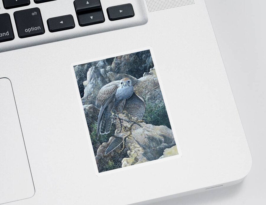 Lagger Falcon Sticker featuring the painting Lagger Falcon with Cat Snake by Barry Kent MacKay