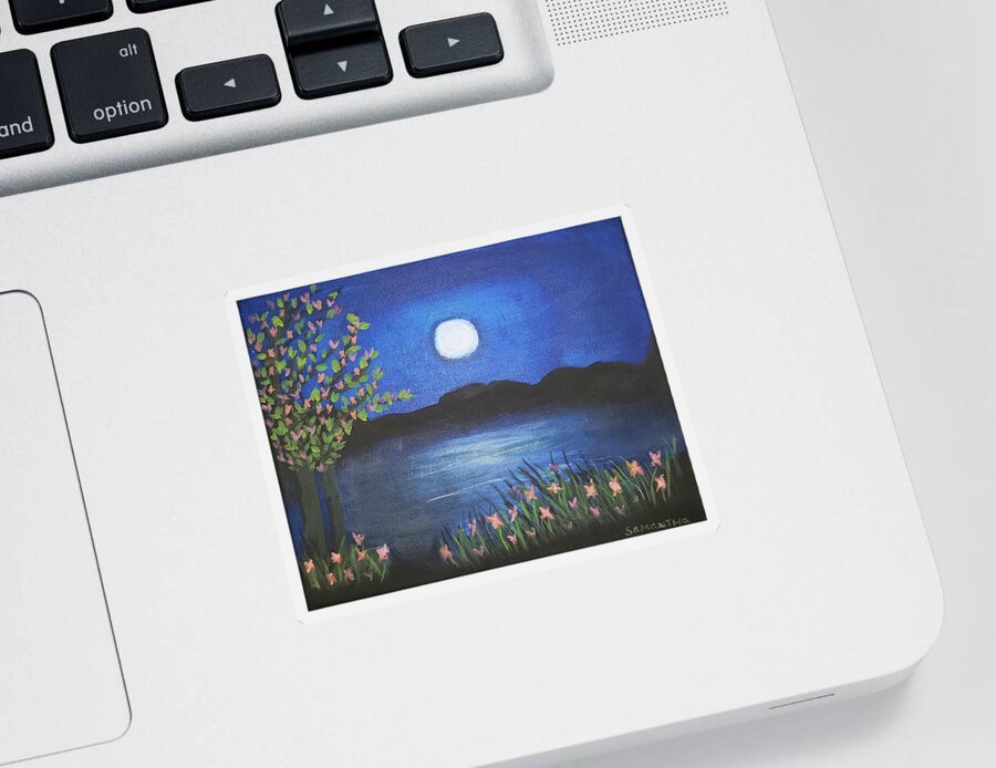  Sticker featuring the painting Lake at Night by Samantha Latterner