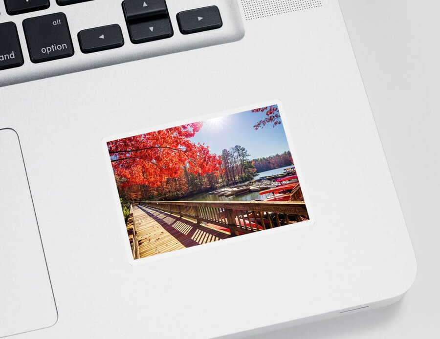Autumn Sticker featuring the photograph Lakeside in Autumn by Rachel Morrison