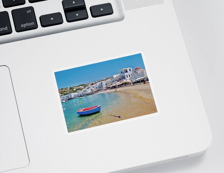 Boat Sticker featuring the photograph Landed in Mykonos by Michael Descher