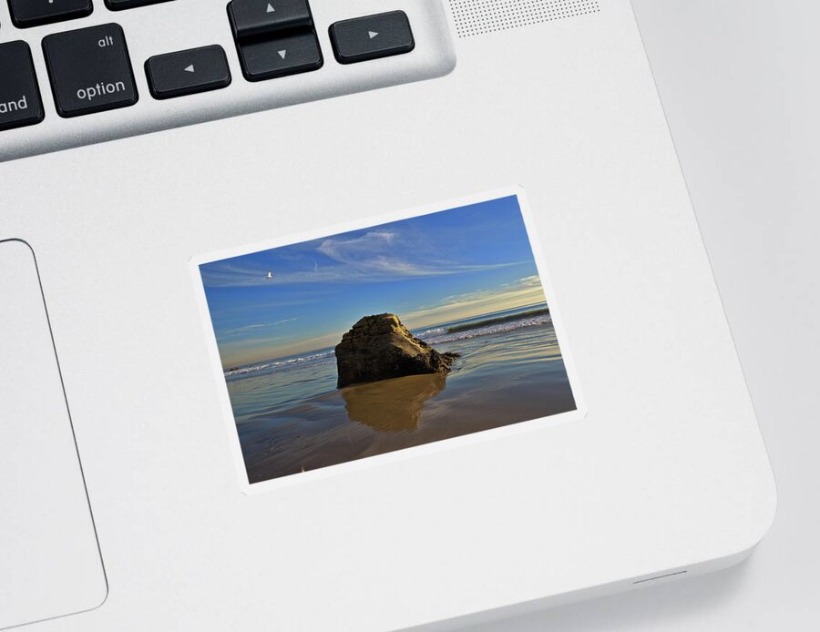 Malibu Beach Sticker featuring the photograph Large Shoreline Rock in Malibu by Matthew DeGrushe