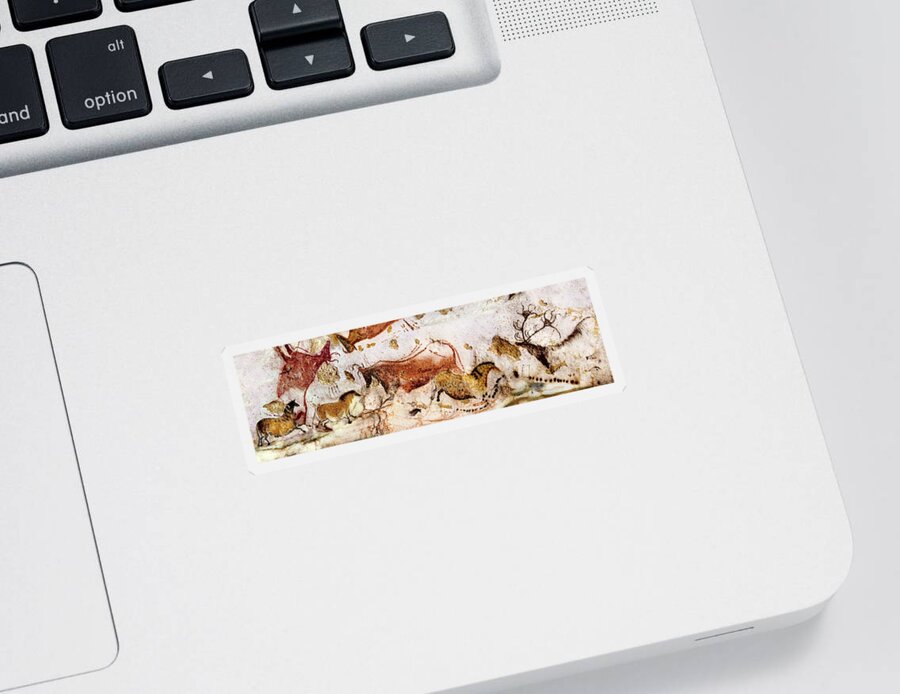 Lascaux Sticker featuring the digital art Lascaux Cows Horses and Deer by Weston Westmoreland