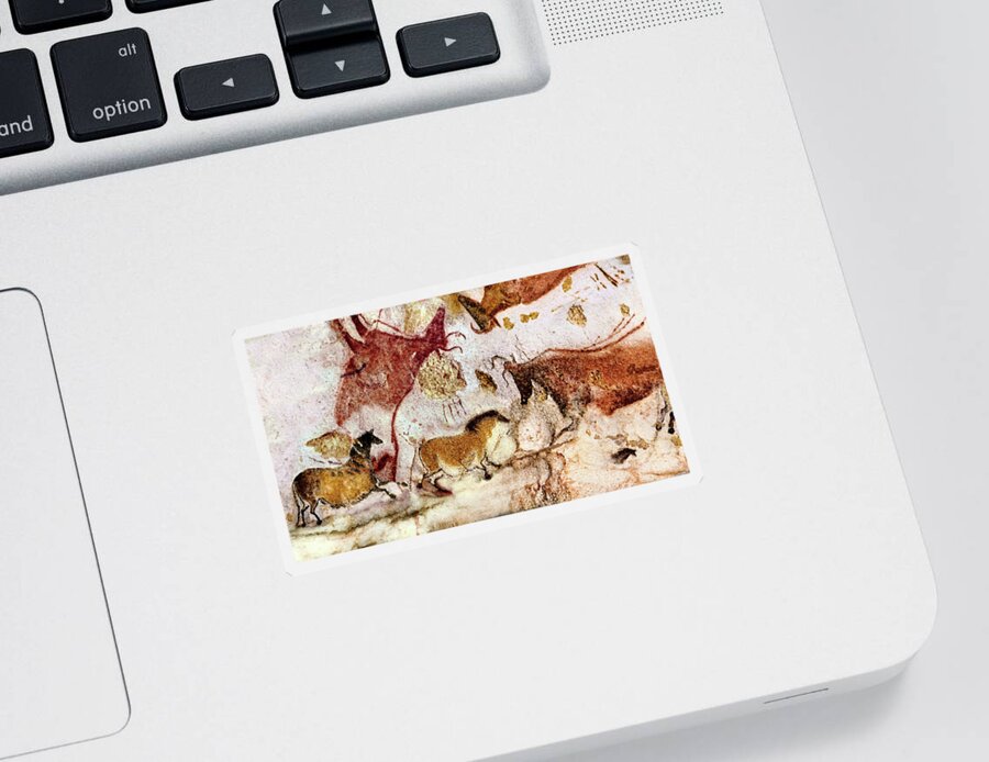 Lascaux Sticker featuring the digital art Lascaux two Horses and Cows by Weston Westmoreland