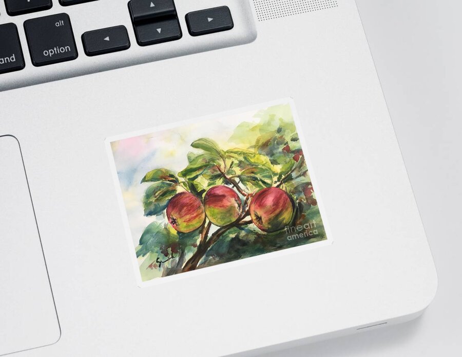 Apple Sticker featuring the painting Last of the old Apple tree by Sonia Mocnik