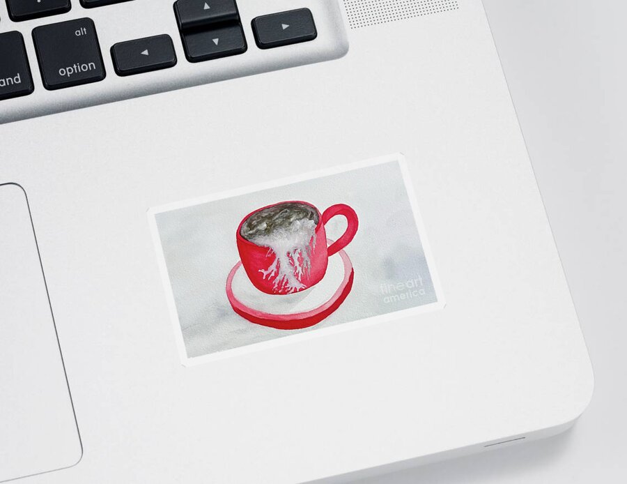 Latte Sticker featuring the painting Latte in a Red Mug by Lisa Neuman