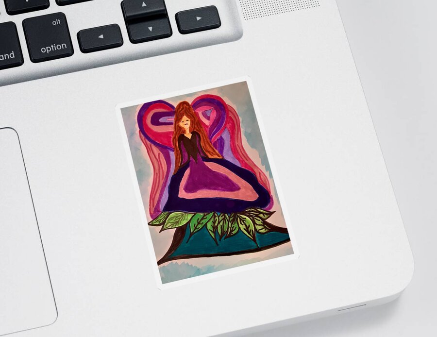 Abstract Sticker featuring the mixed media Lavendar Lady by Tina Marie Gill