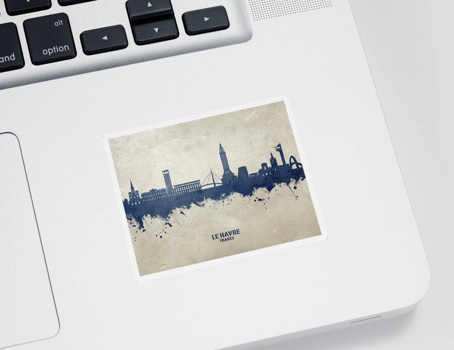 Le Havre Sticker featuring the digital art Le Havre France Skyline #36 by Michael Tompsett