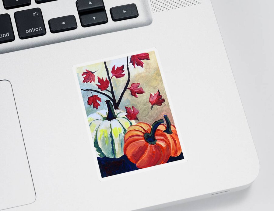 Fall Sticker featuring the painting Leaves and Pumpkins by Michele Fritz