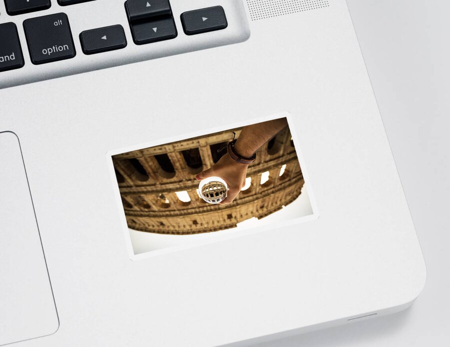 Colosseum Sticker featuring the photograph Lensball photography of Colosseum in Rome, Italy by Fabiano Di Paolo