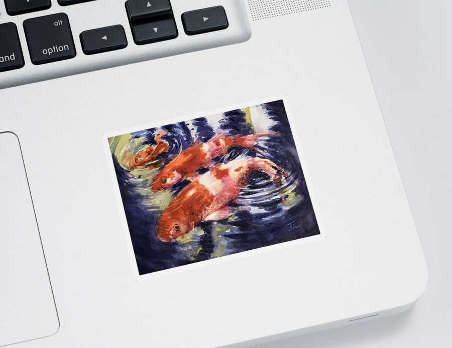 Koi Sticker featuring the painting Lets go Swimming Under the Stars Tonight by Judith Levins