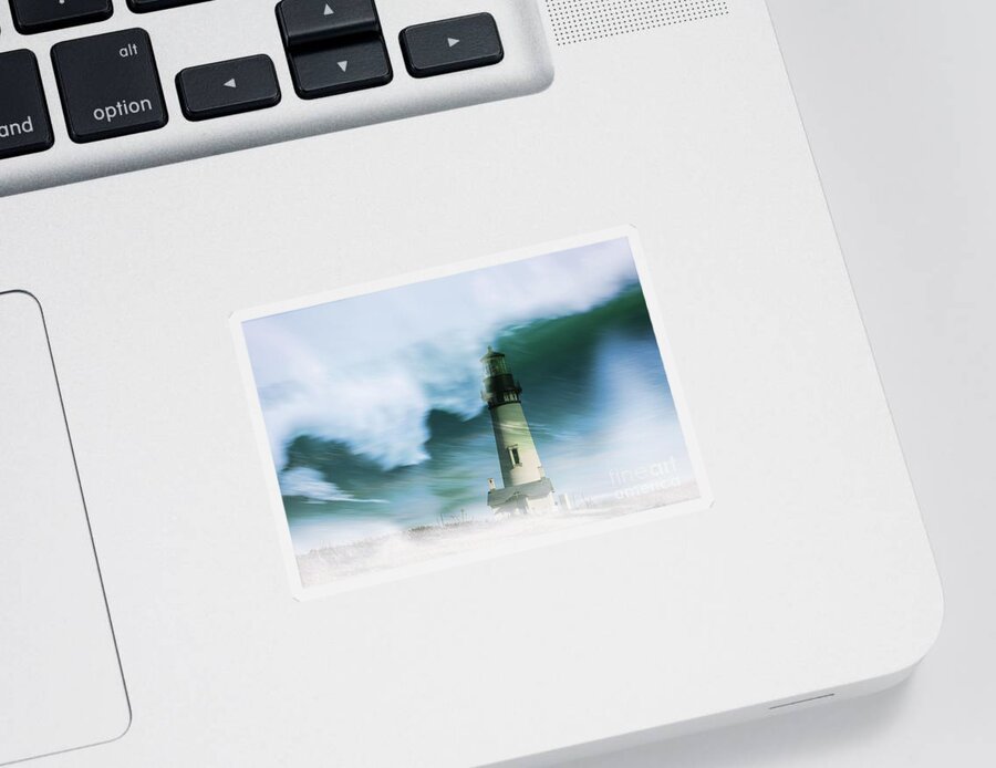 Composite Sticker featuring the digital art Lighthouse And Wave by Sheila Ping