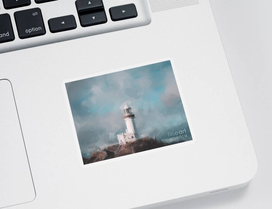 Lighthouse In The Clouds Sticker featuring the painting Lighthouse in the Clouds by Gary Arnold