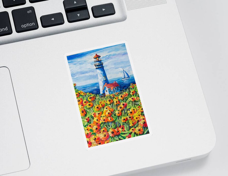 Lighthouse Sticker featuring the painting Lighthouse Vista by Diane Phalen