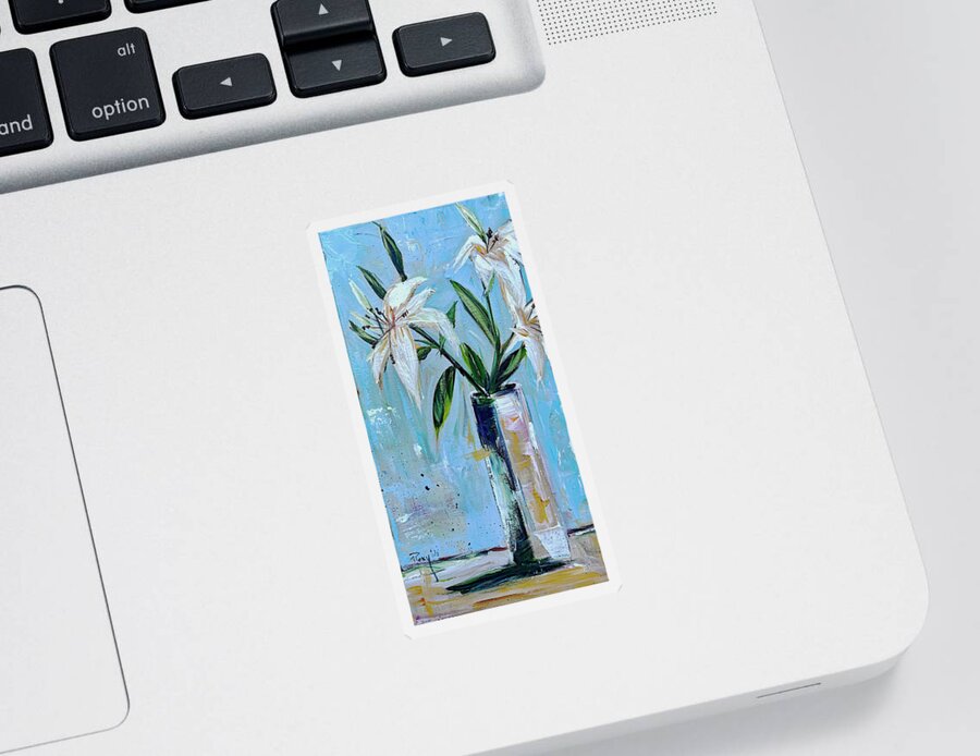 Lilies Sticker featuring the painting Lilies in a Vase by Roxy Rich