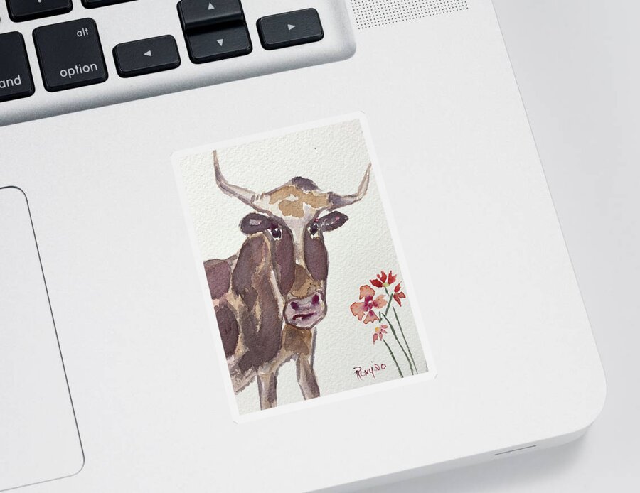 Longhorn Sticker featuring the painting Lily Longhorn by Roxy Rich