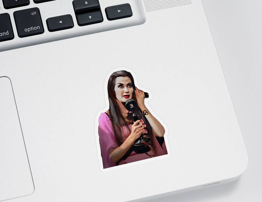 Lily Munster Sticker featuring the digital art Lily Munster on the phone by Franchi Torres