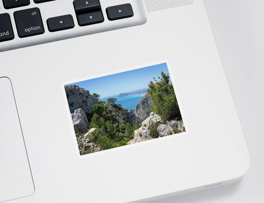 Mountains Sticker featuring the photograph Limestone cliffs and view of the Mediterranean Sea by Adriana Mueller