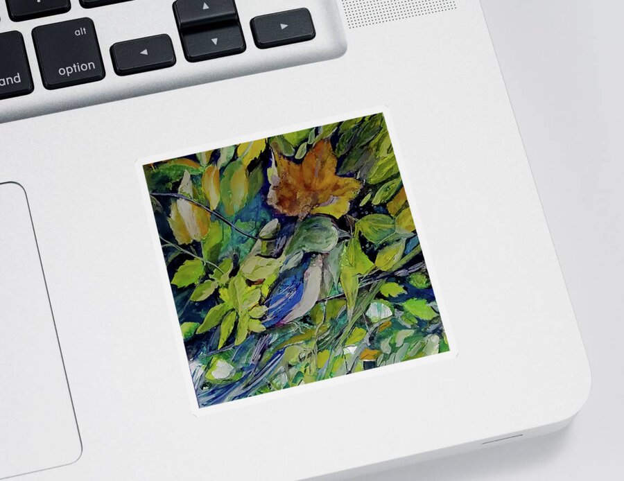 Watercolor Sticker featuring the painting Little Bird In The Woodland Area Thicket by Lisa Kaiser