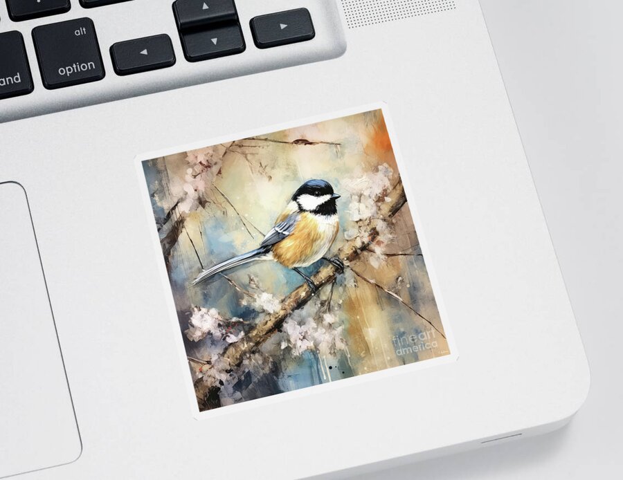 Chickadee Sticker featuring the painting Little Chickadee by Tina LeCour