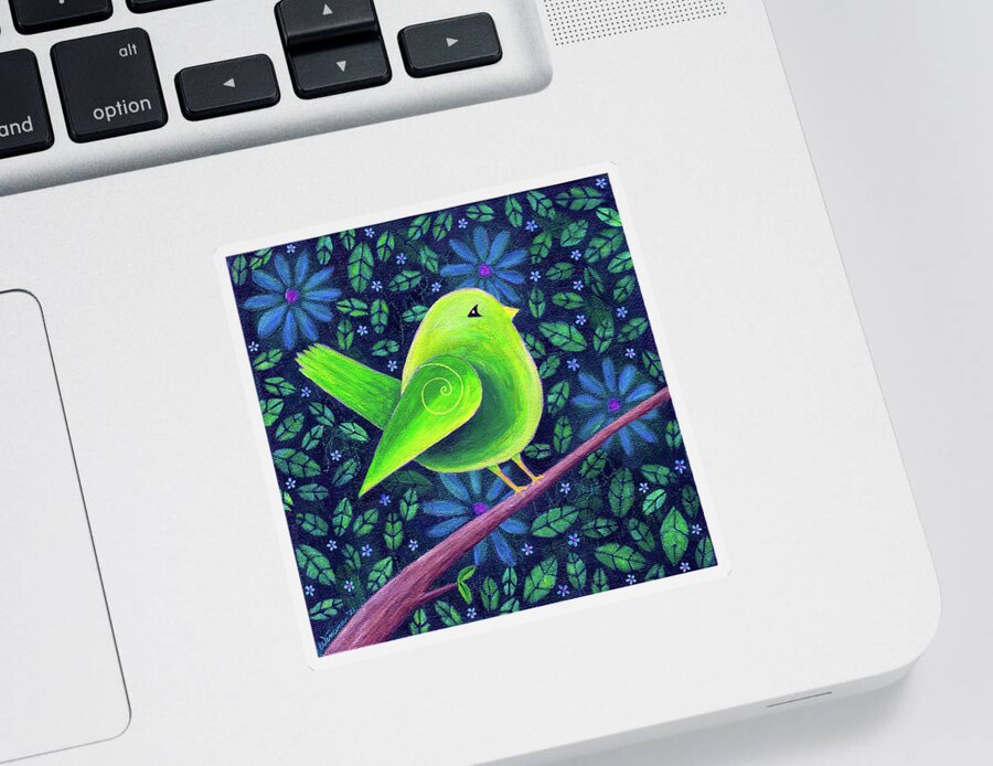 Acrylic Painting Sticker featuring the painting Little Green Bird by Winona's Sunshyne