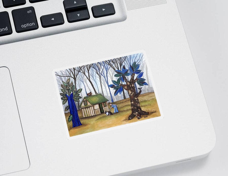 Forest Sticker featuring the painting Little House in Blue Forest by Graciela Bello