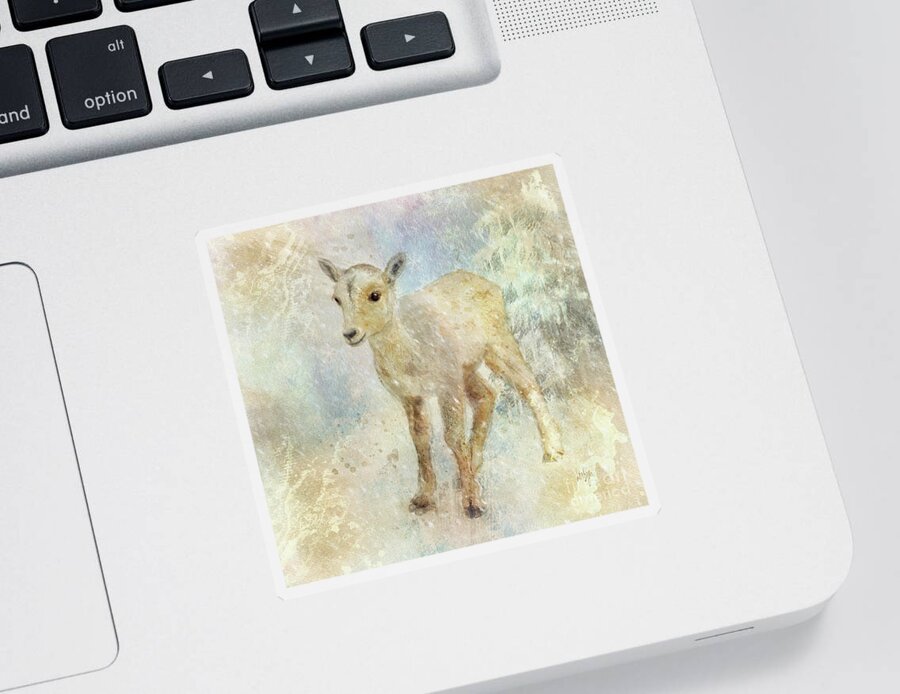 Animals Sticker featuring the digital art Little Lamb In The Snow by Lois Bryan