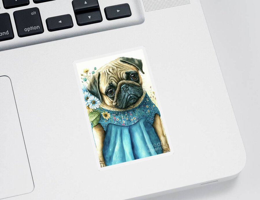 Pug Sticker featuring the painting Little Miss Pouty Puss by Tina LeCour