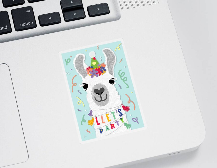 Party Sticker featuring the painting Llet's Party Llama Punny Party Animal Birthday Greeting Card - Art by Jen Montgomery by Jen Montgomery