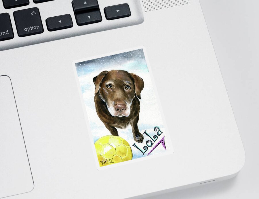 Labrador Sticker featuring the painting Lola Chocolate Labrador Dog Painting by Dora Hathazi Mendes