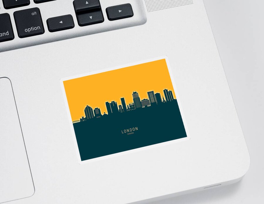 London Sticker featuring the digital art London Canada Skyline #23 by Michael Tompsett