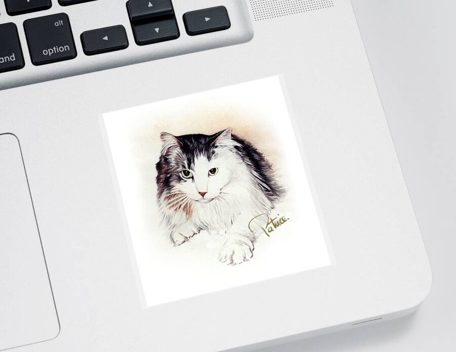Watercolour Art By Patrice Sticker featuring the painting Long Haired Kitty by Patrice Clarkson
