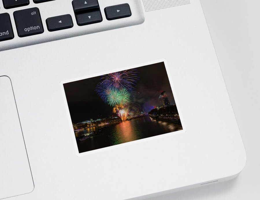 Thames Sticker featuring the photograph Lord Mayor firework show in London by Andrew Lalchan