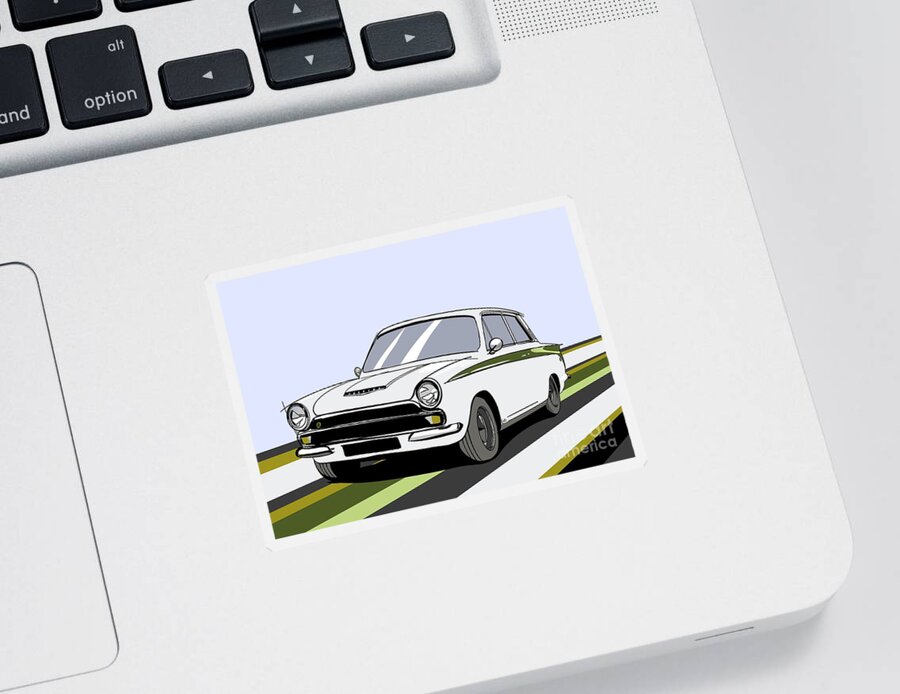 Sports Car Sticker featuring the digital art Lotus Cortina Classic British Sports Racing Touring Car - Vector Back Version by Moospeed Art